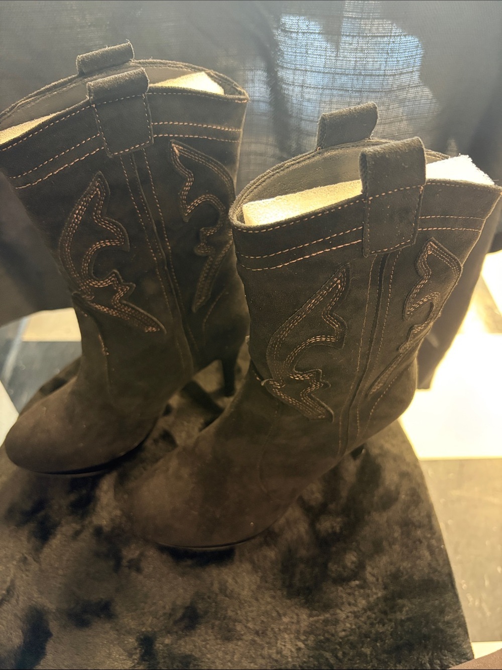 Women’s Black Suede Mid-Calf Heeled Western Boots
